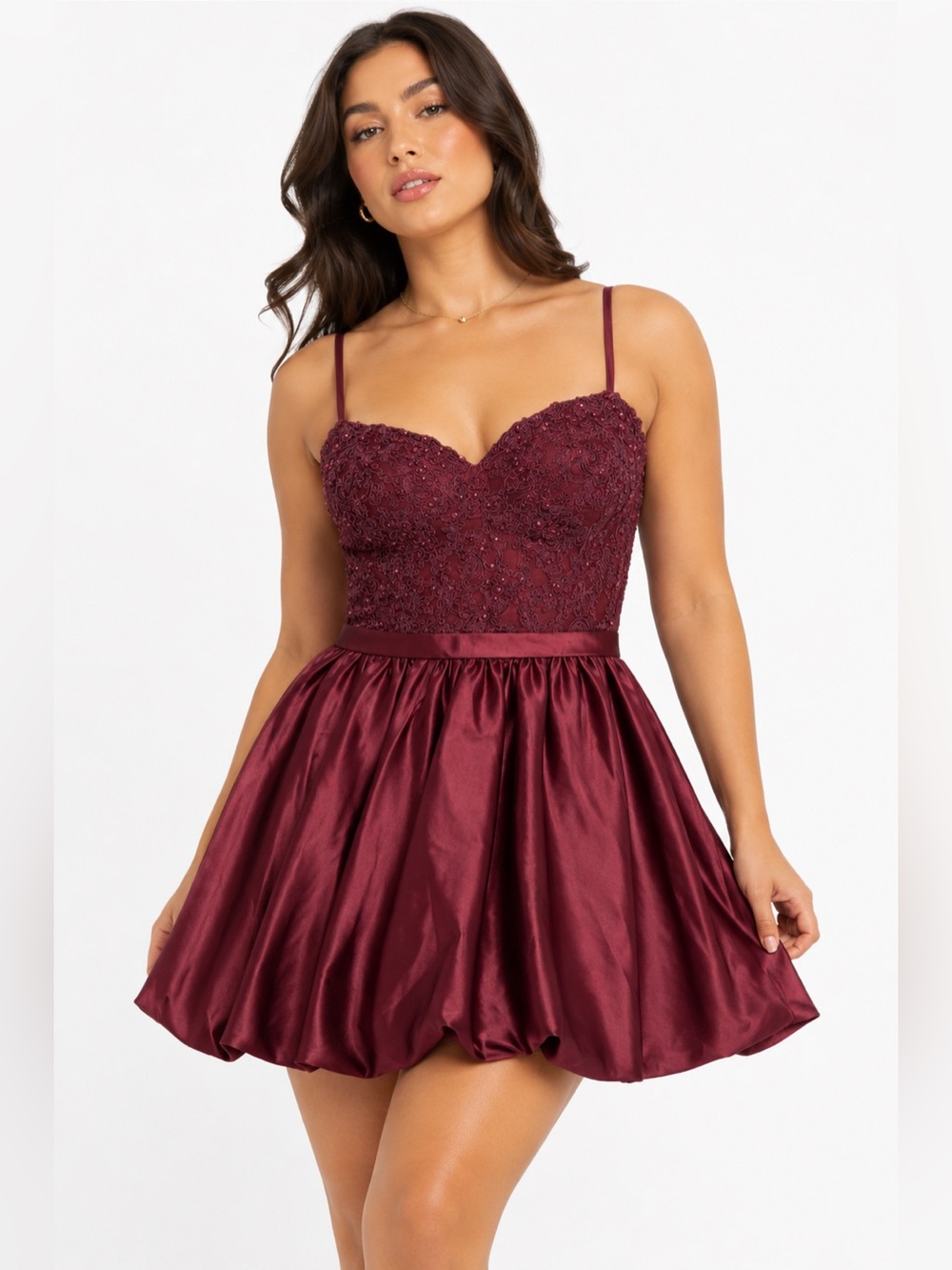 Y2K Vintage Beaded Floral Embroidery Corset Mini Dress (Burgundy) Size 6/8 (M)